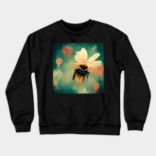 Honey bee close up flying around in the garden on beautiful wings. Crewneck Sweatshirt